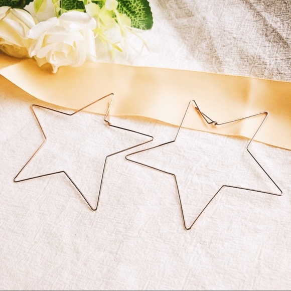 Statement Large Star Hoop Gold Earrings - Picture 2 of 5